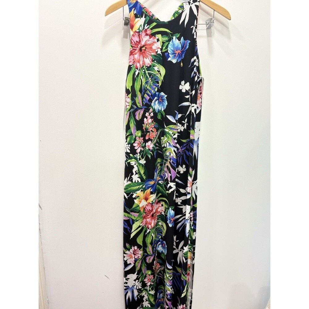 Tommy Bahama S/P Black Tropical Floral Sleeveless Maxi Dress Resort Vacatio